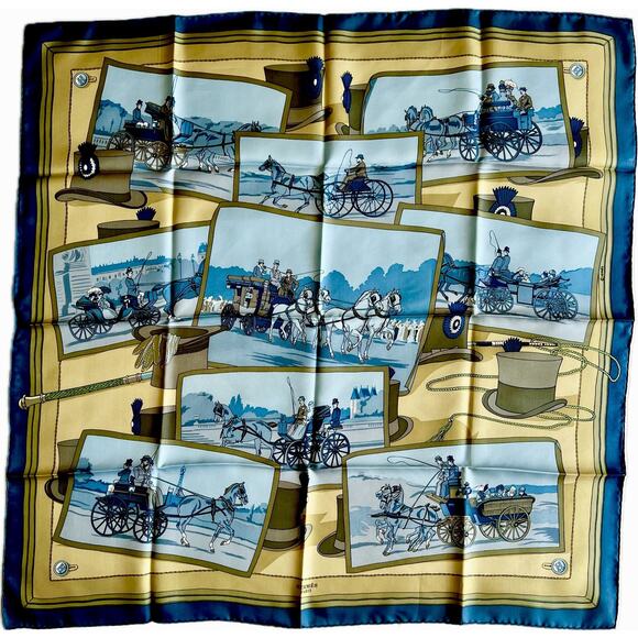 NEW IN BOX Vintage 1984 Silk Hermes Scarf (Hugo Grykar “Mail Coach” Series)